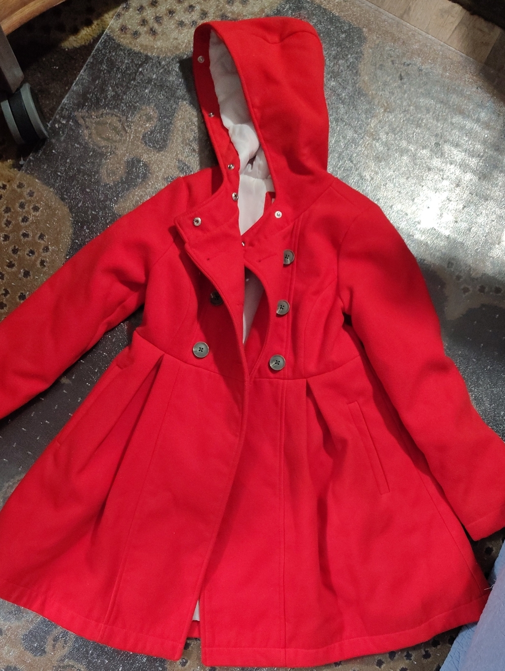 Cat & Jack Bright Red Hooded Girls' Peacoat 7/8 $85